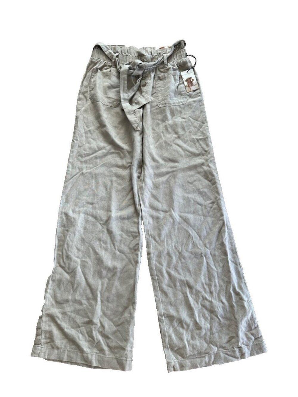 Sincerly Jules Women's Small Tan Linen Blend Wide Leg Pull on Pants NEW